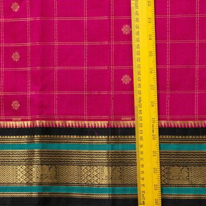 Pink And Black Kanchi Silk Cotton Saree With Zari Checks For Festive Wear VP SC 173