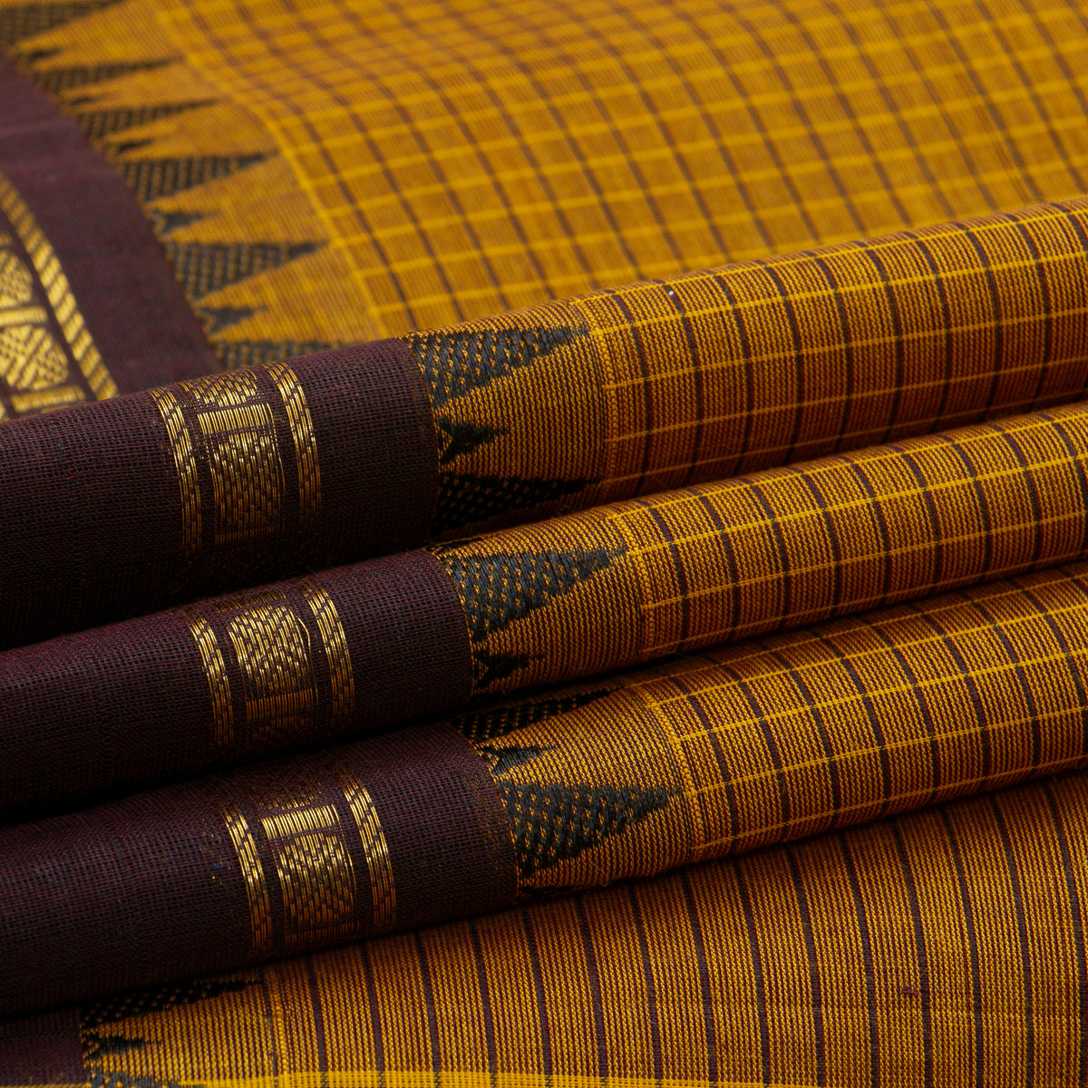 Mustard And Brown Kanchi Cotton Saree For Festive Wear PV MM KC 738