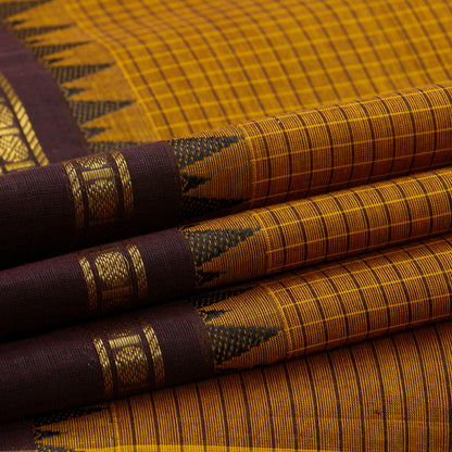 Mustard And Brown Kanchi Cotton Saree For Festive Wear PV MM KC 738