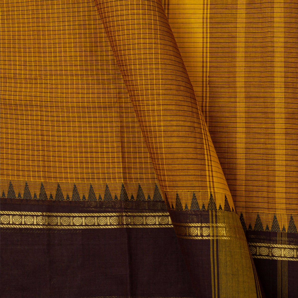 Mustard And Brown Kanchi Cotton Saree For Festive Wear PV MM KC 738