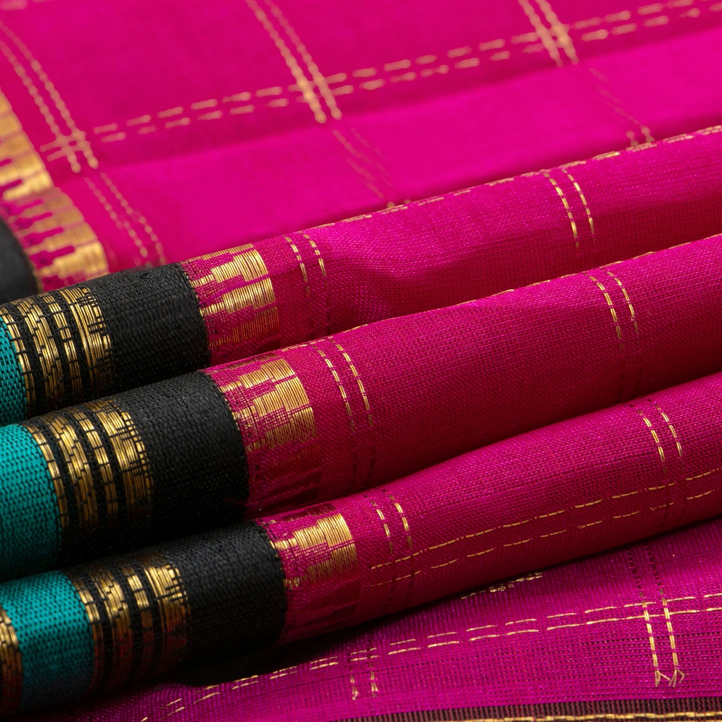 Pink And Black Kanchi Silk Cotton Saree With Zari Checks For Festive Wear VP SC 173