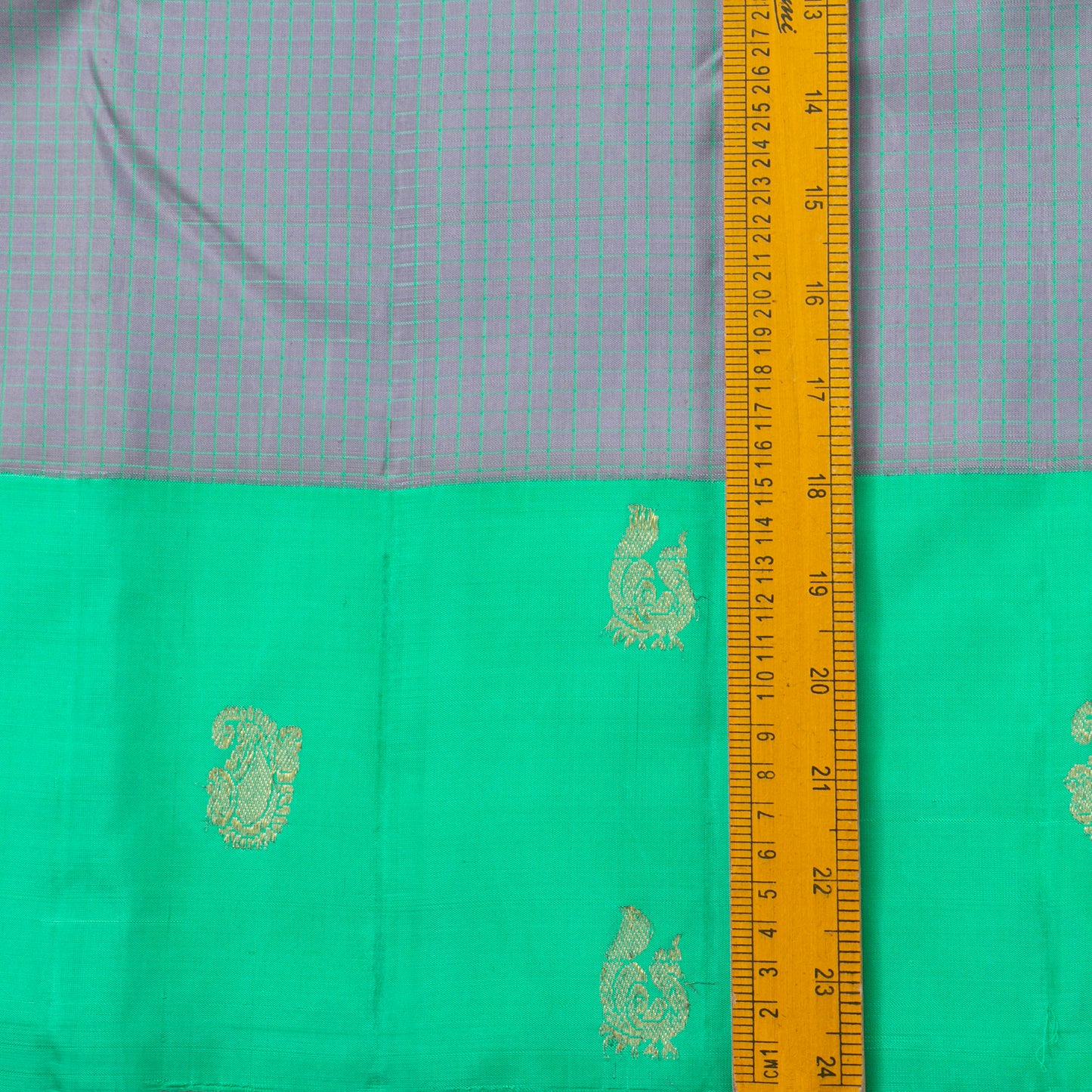 Grey And Sea Green Kanchipuram Silk Saree For Festive Wear PV NYC 1494