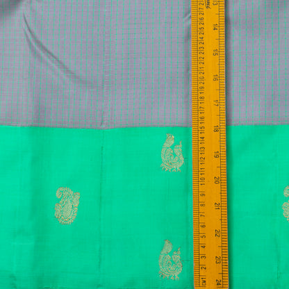 Grey And Sea Green Kanchipuram Silk Saree For Festive Wear PV NYC 1494