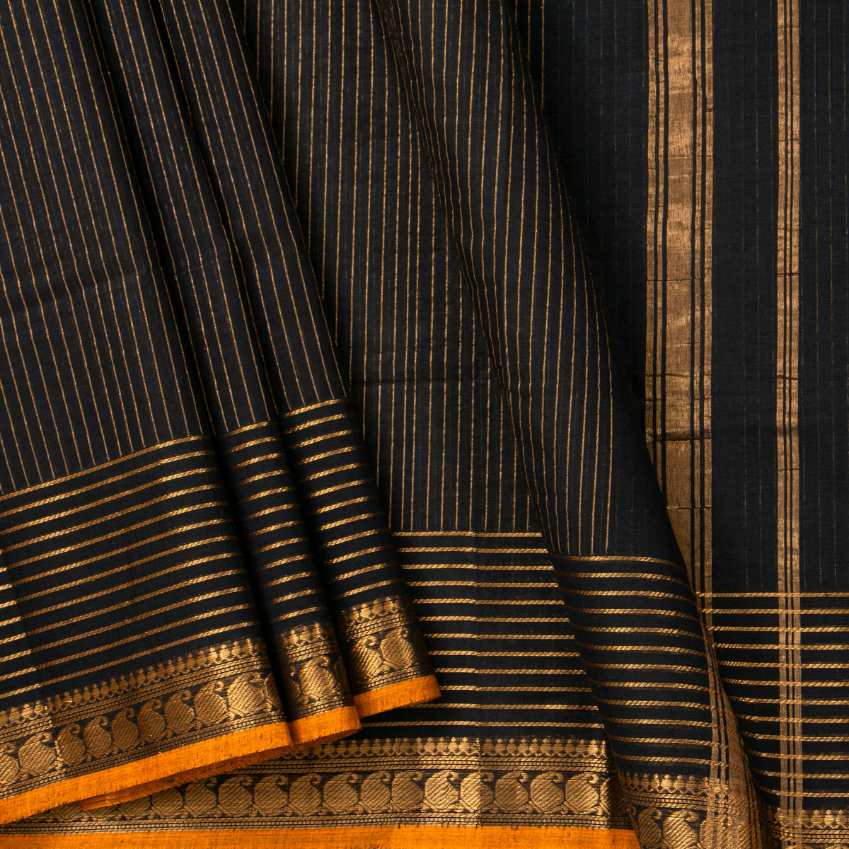Black Kanchi Cotton Saree For Festive Wear PV MM KC 749