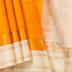 Orange And Beige Kanchi Silk Cotton Saree For Festive Wear VP SC 172