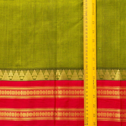Light Green And Red Kanchi Silk Cotton Saree With Vaira Oosi Stripes And Korvai Border For Festive Wear VP SC 131