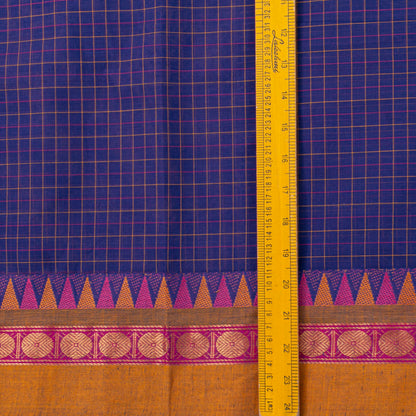 Blue And Mustard Kanchi Cotton Saree For Festive Wear PV MM KC 753
