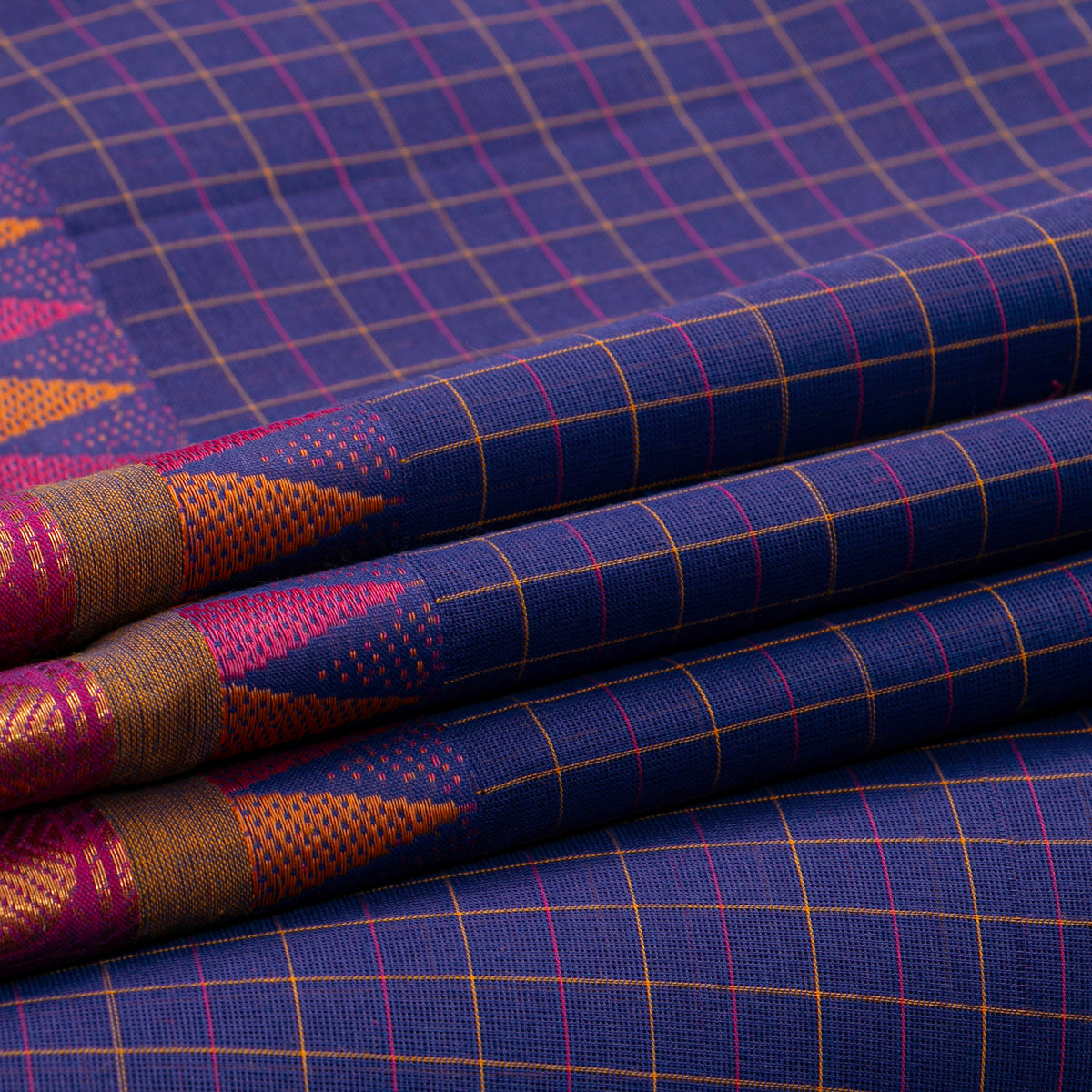 Blue And Mustard Kanchi Cotton Saree For Festive Wear PV MM KC 753