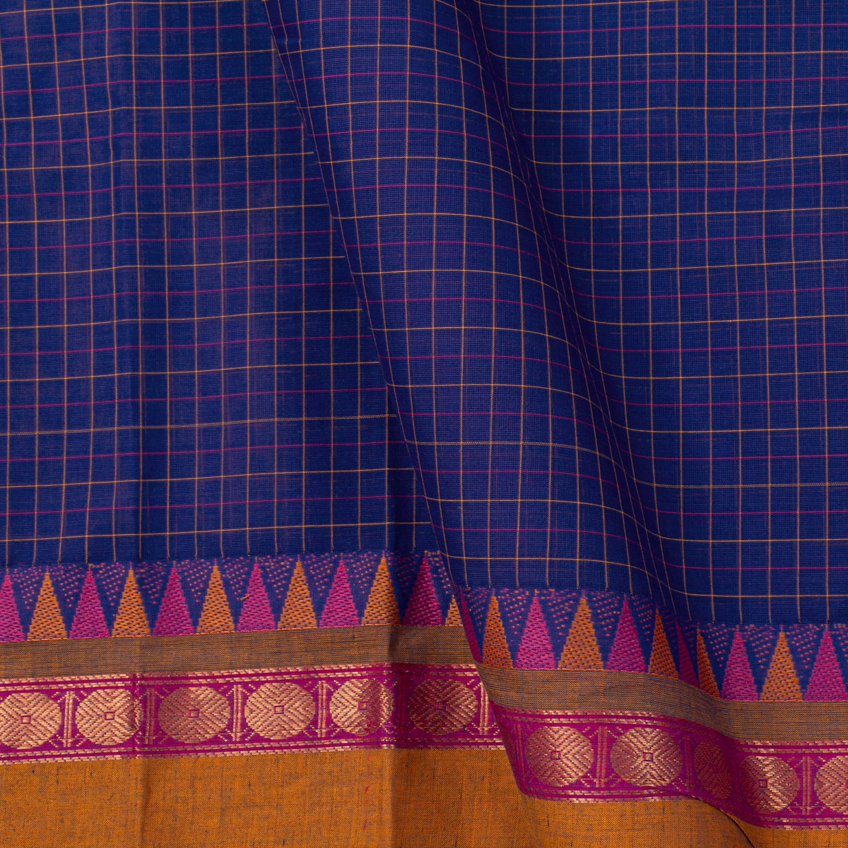 Blue And Mustard Kanchi Cotton Saree For Festive Wear PV MM KC 753