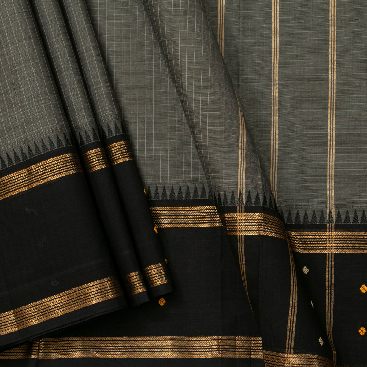 Grey And Black Kanchi Cotton Saree For Festive Wear PV MM KC 925