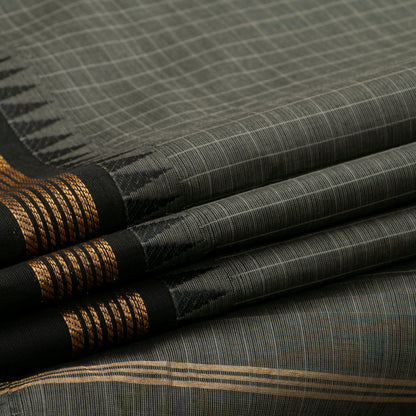 Grey And Black Kanchi Cotton Saree For Festive Wear PV MM KC 925