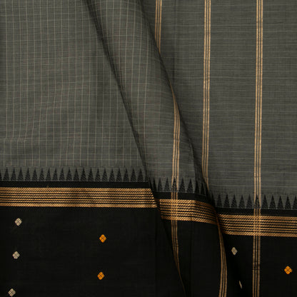 Grey And Black Kanchi Cotton Saree For Festive Wear PV MM KC 925