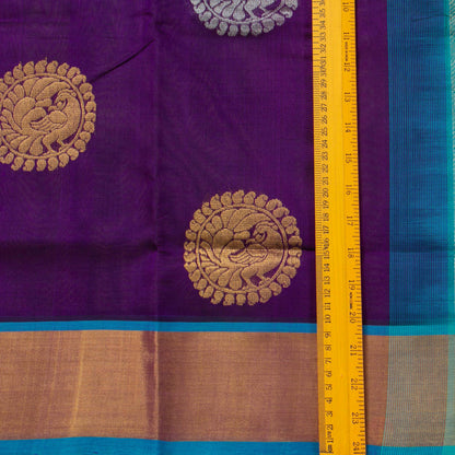 Purple And Ananda Blue Kanchi Silk Cotton Saree With Antique Zari For Festive Wear VP SC 122