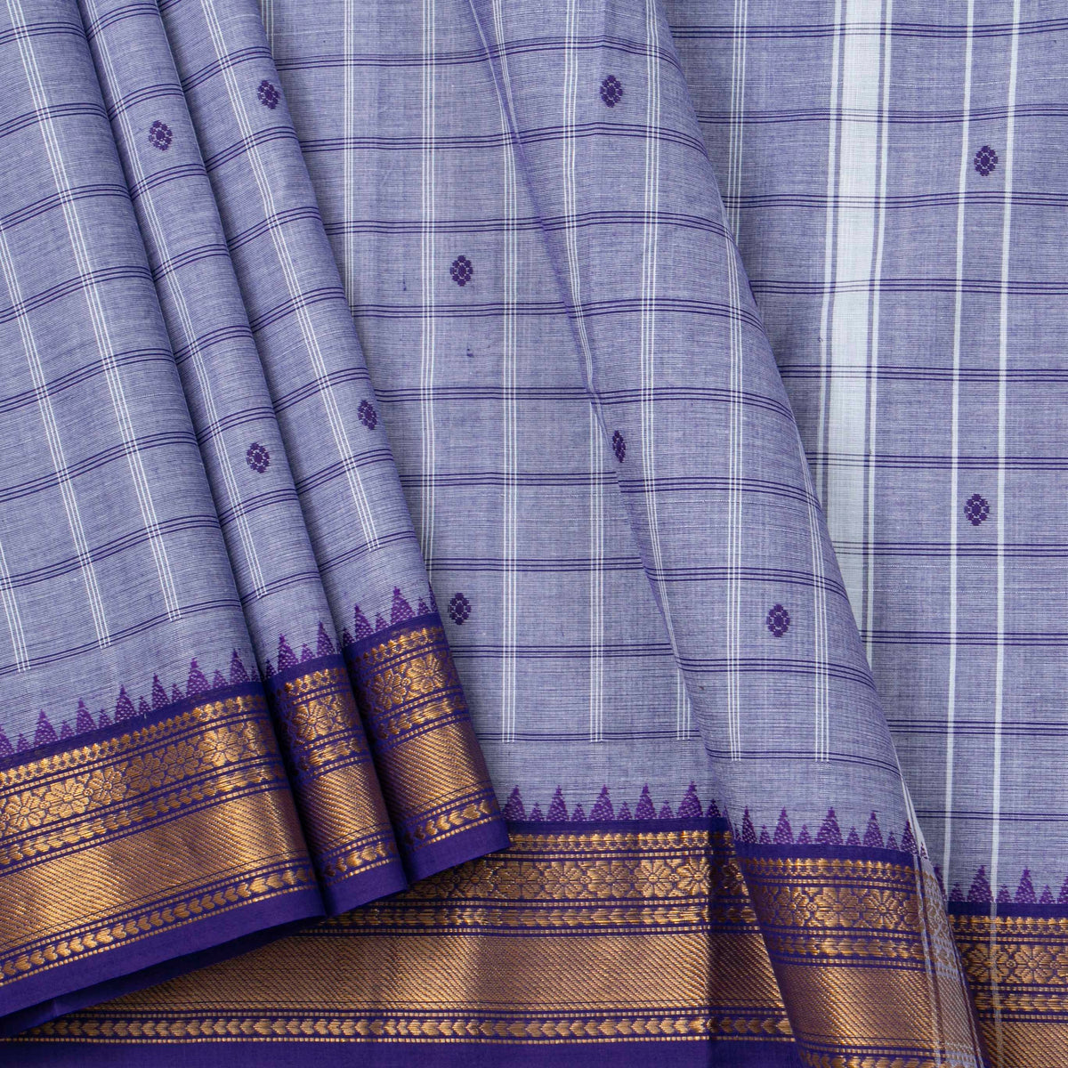 Blue And Violet Kanchi Cotton Saree For Festive Wear PV MM KC 945