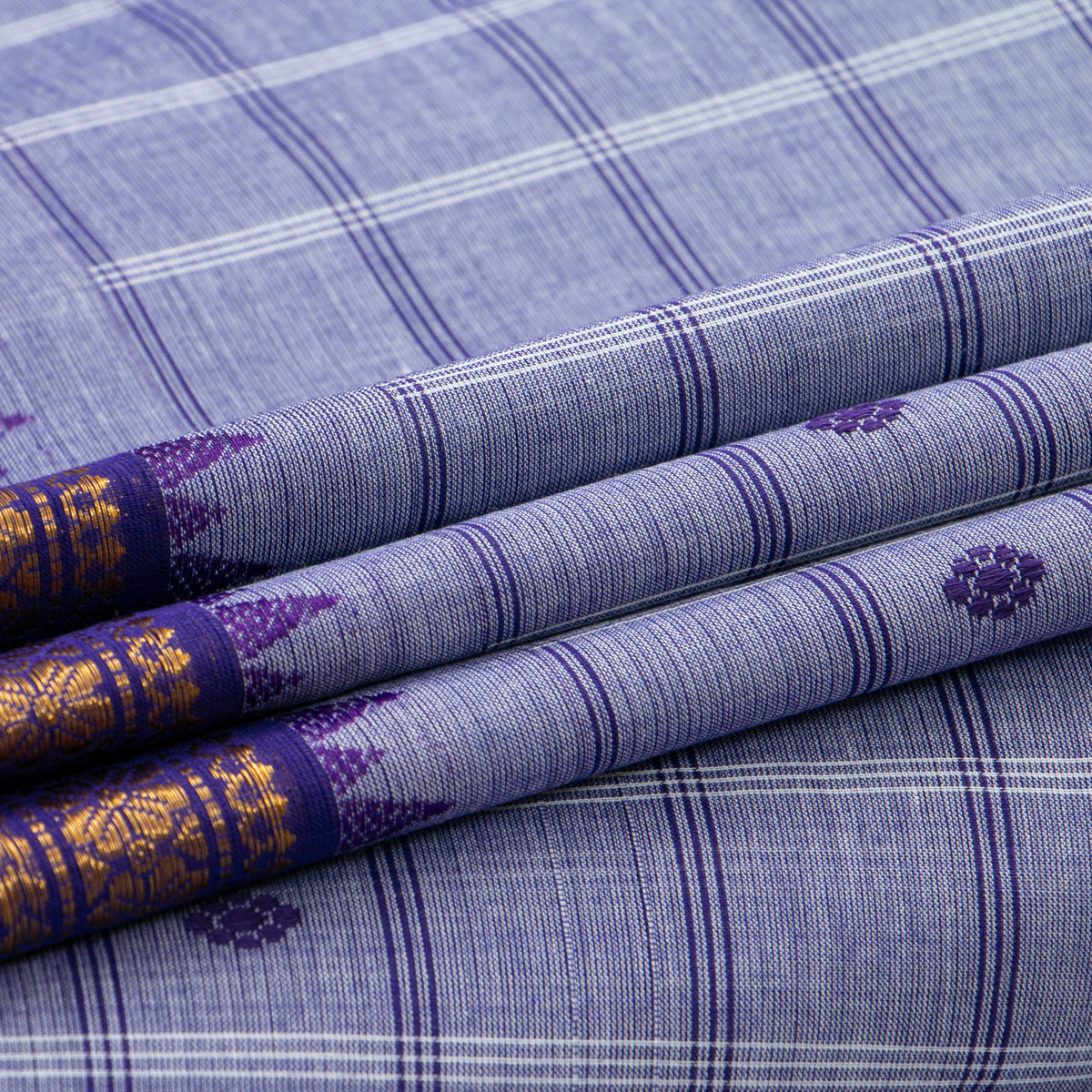 Blue And Violet Kanchi Cotton Saree For Festive Wear PV MM KC 945