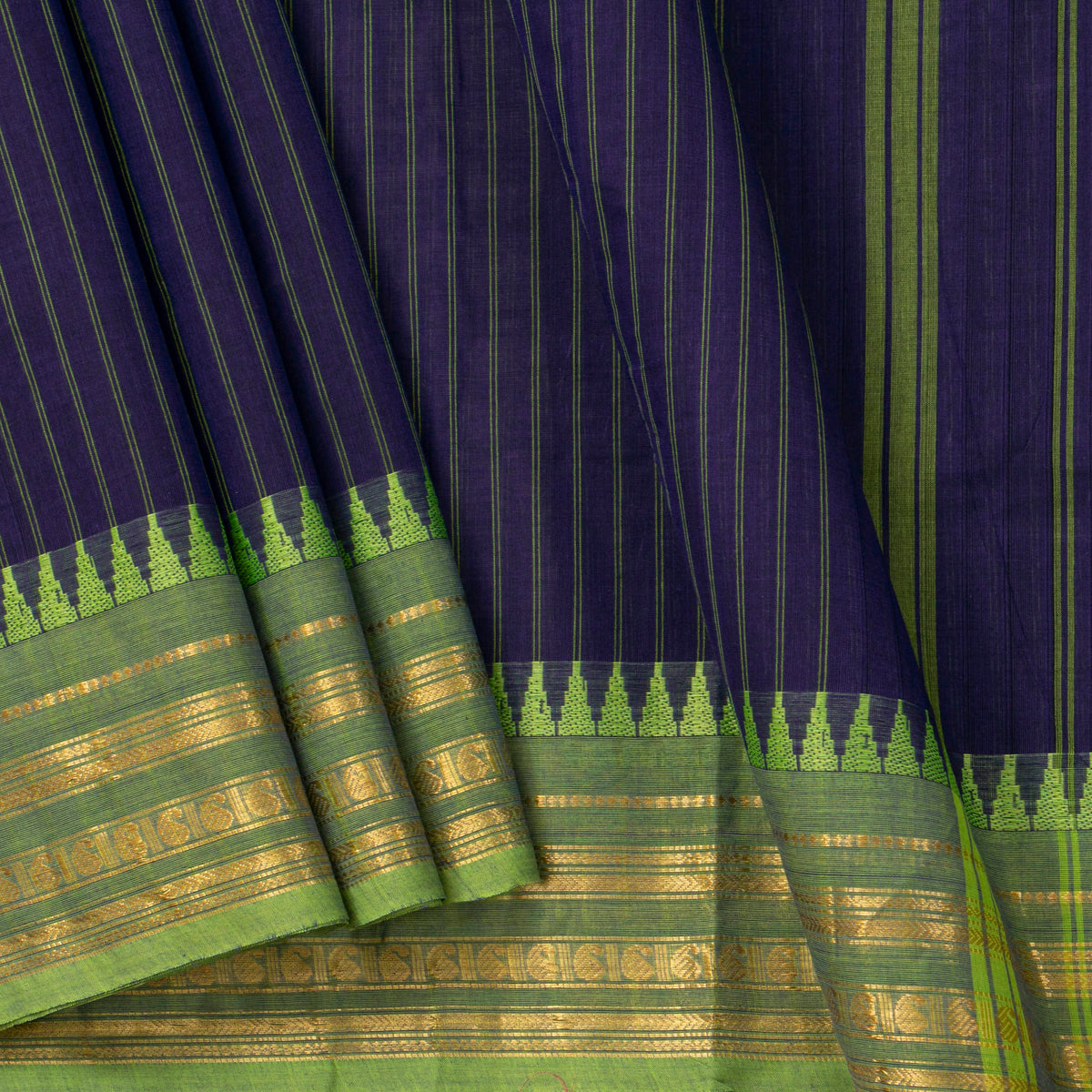 Blue And Green Kanchi Cotton Saree For Festive Wear PV MM KC 740