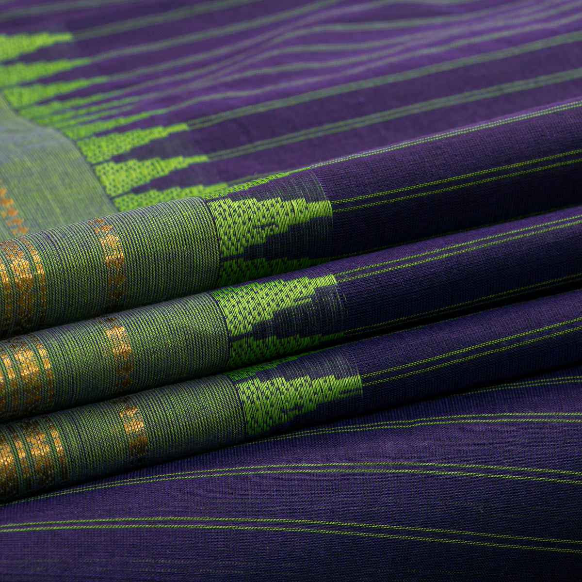 Blue And Green Kanchi Cotton Saree For Festive Wear PV MM KC 740