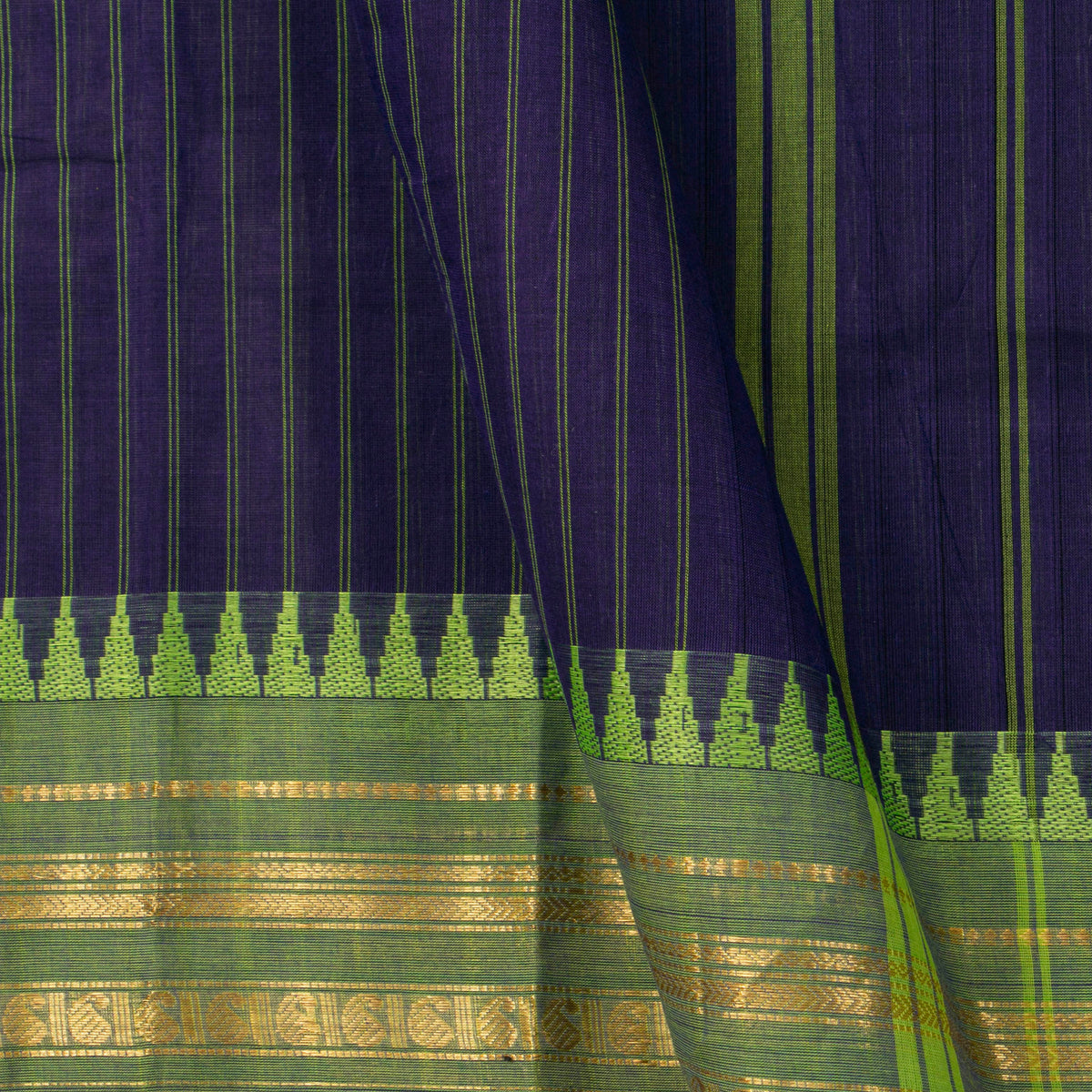 Blue And Green Kanchi Cotton Saree For Festive Wear PV MM KC 740