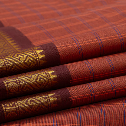 Rust And Brown Kanchi Cotton Saree For Festive Wear PV MM KC 755