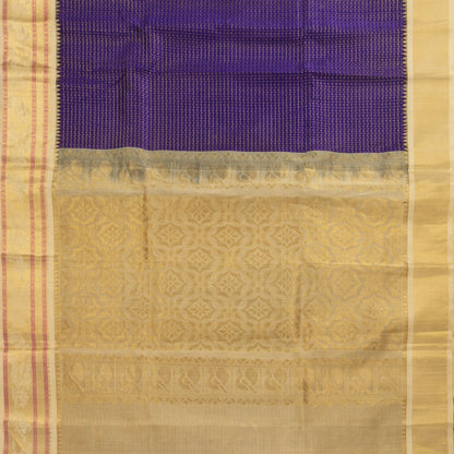 Blue and Beige Lakshadeepam Kanchi Silk Cotton Saree With Korvai Border For Festive Wear VP SC 132