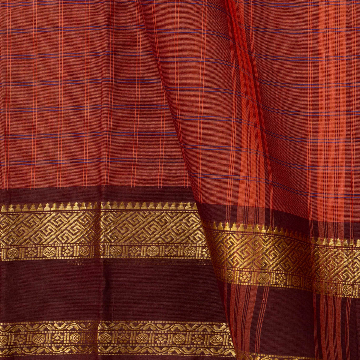 Rust And Brown Kanchi Cotton Saree For Festive Wear PV MM KC 755