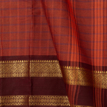 Rust And Brown Kanchi Cotton Saree For Festive Wear PV MM KC 755
