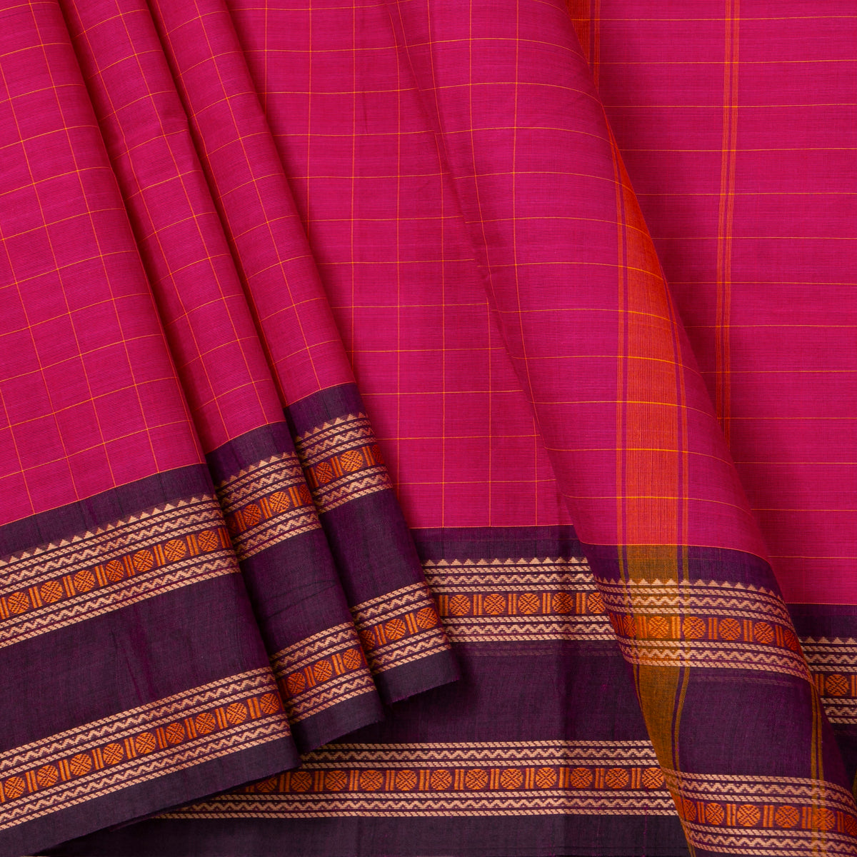 Pink And Purple Kanchi Cotton Saree For Festive Wear PV MM KC 754