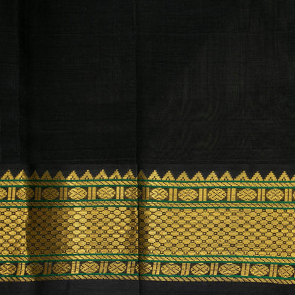 Red And Orange Checked Kanchi Silk Cotton Saree With Black Contrast Border For Festive Wear VP SC 170