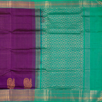 Violet And Turquoise Kanchi Silk Cotton Saree With Antique Zari For Festive Wear VP SC 126