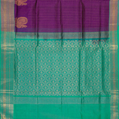 Violet And Turquoise Kanchi Silk Cotton Saree With Antique Zari For Festive Wear VP SC 126