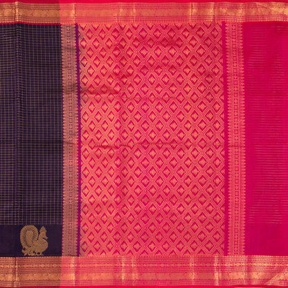 Purple And Pink Kanchi Silk Cotton Saree With Zari Checks For Festive Wear VP SC 125