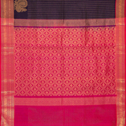 Purple And Pink Kanchi Silk Cotton Saree With Zari Checks For Festive Wear VP SC 125
