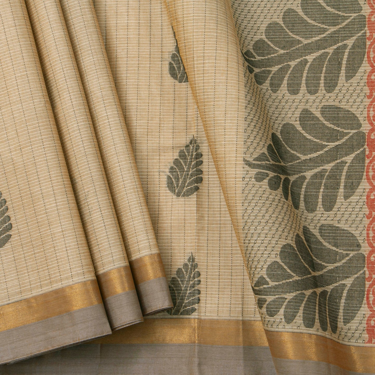 Beige Cotton Saree For Festive Wear PV MM KC 972
