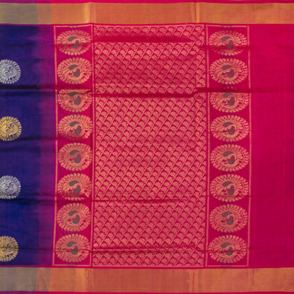 Blue And Pink Kanchi Silk Cotton Saree With Antique Zari For Festive Wear VP SC 123