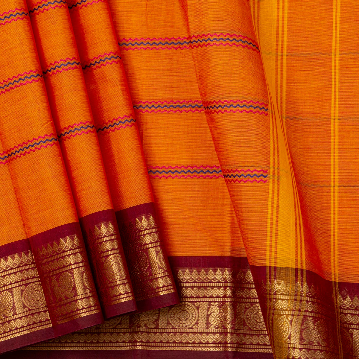 Orange And Maroon Kanchi Cotton Saree For Festive Wear PV MM KC 923