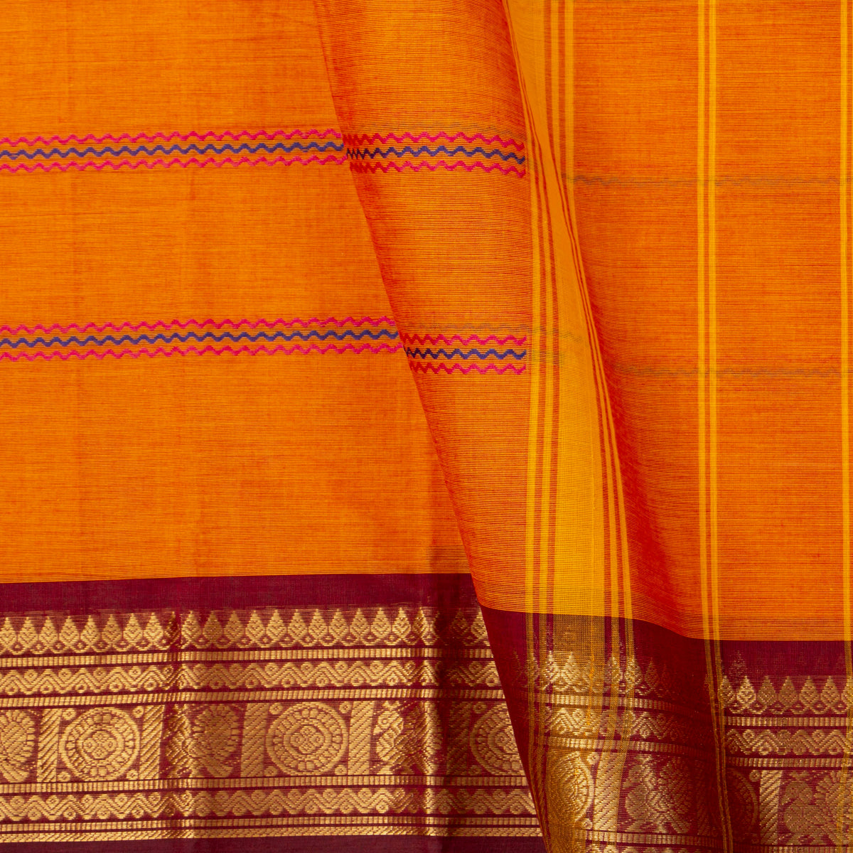 Orange And Maroon Kanchi Cotton Saree For Festive Wear PV MM KC 923