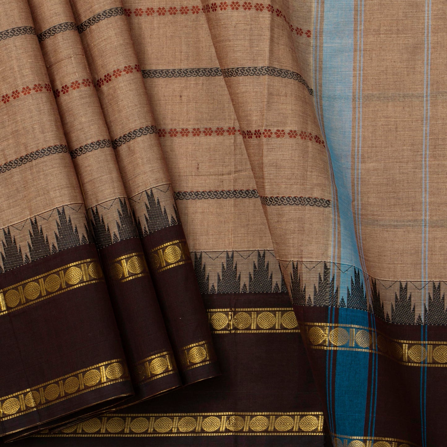Beige And Brown Veldhari Stripes Kanchi Cotton Saree For Festive Wear PV MM KC 920