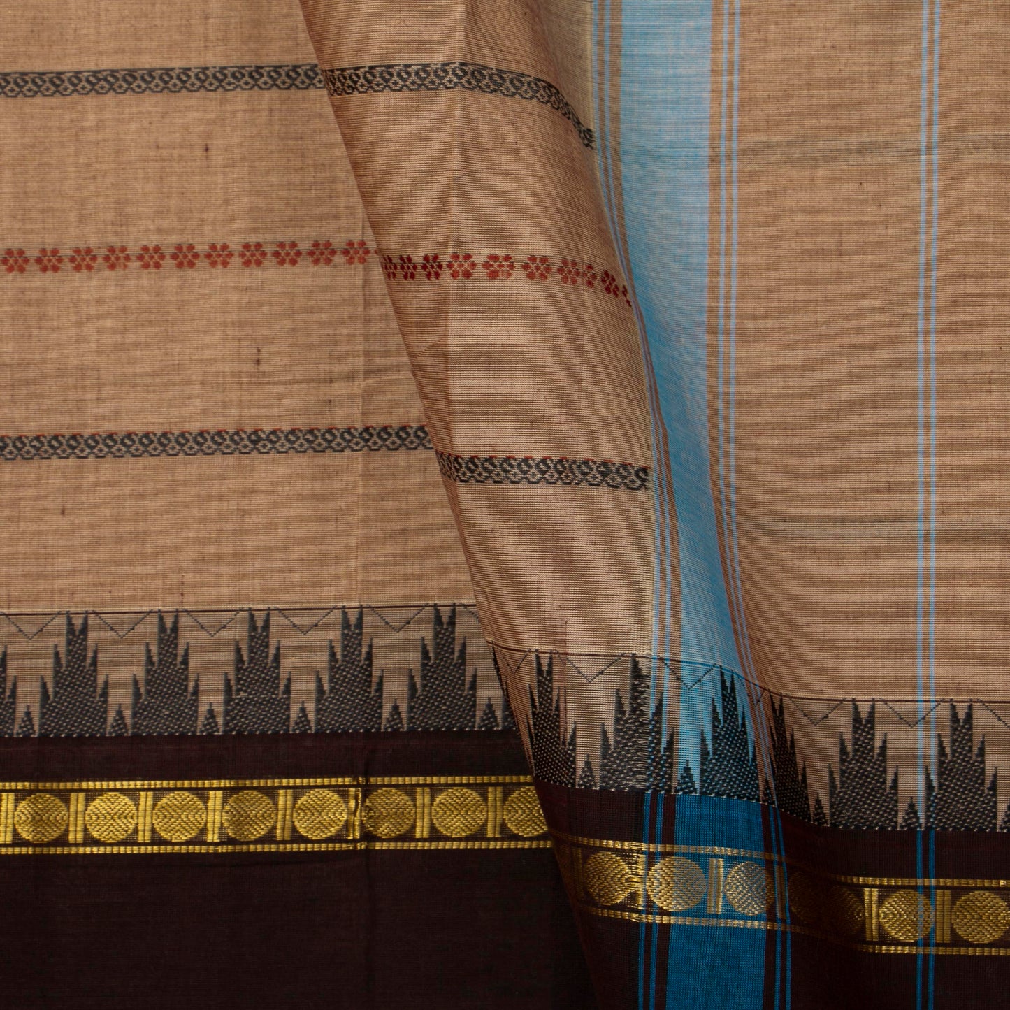 Beige And Brown Veldhari Stripes Kanchi Cotton Saree For Festive Wear PV MM KC 920