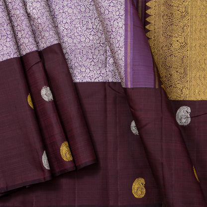 Lavender And Brown Kanchipuram Silk Saree For Festive Wear PV NYC 1543