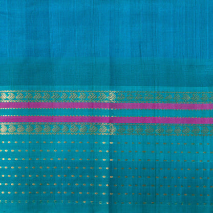 Violet And Cyan Kanchi Silk Cotton Saree With Zari Checks For Festive Wear VP SC 176