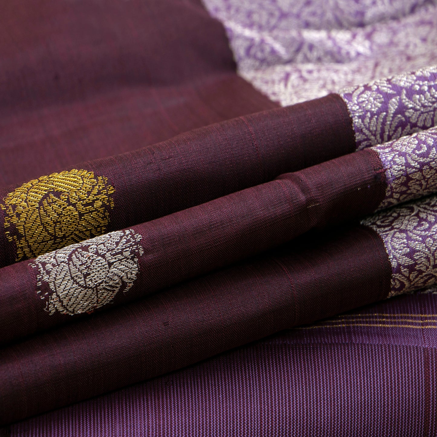 Lavender And Brown Kanchipuram Silk Saree For Festive Wear PV NYC 1543