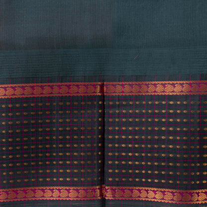 Peach And Green Kanchi Silk Cotton Saree With Zari Checks For Festive Wear VP SC 175