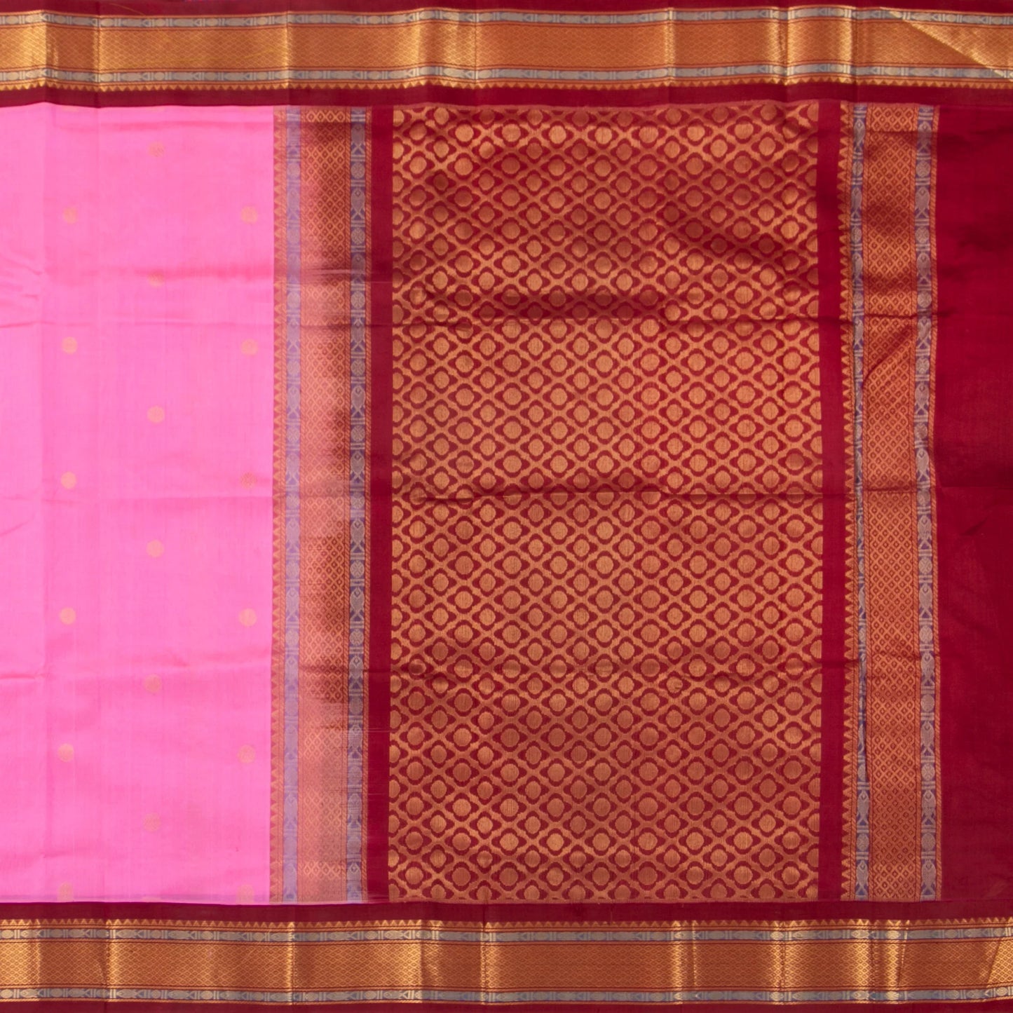Pink And Maroon Kanchi Silk Cotton Saree For Festive Wear VP SC 164