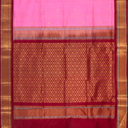 Pink And Maroon Kanchi Silk Cotton Saree For Festive Wear VP SC 164