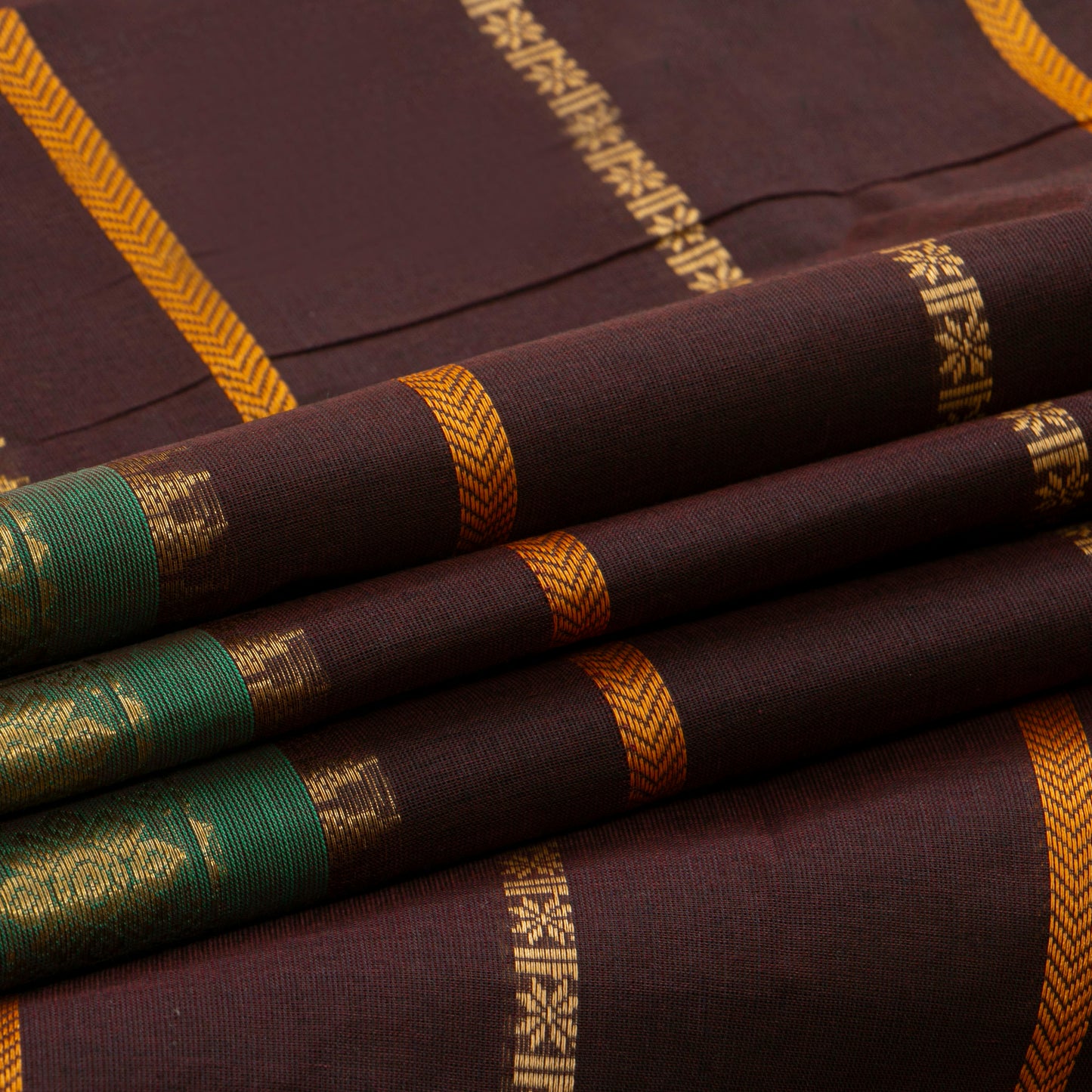 Brown And Green Veldhari Stripes Kanchi Cotton Saree For Festive Wear PV MM KC 924