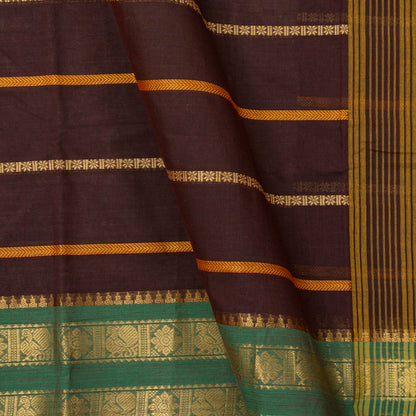 Brown And Green Veldhari Stripes Kanchi Cotton Saree For Festive Wear PV MM KC 924