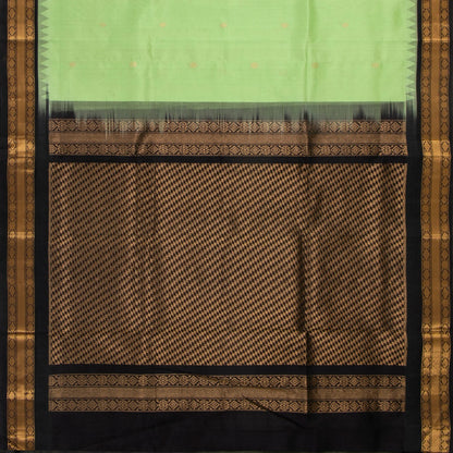 Pista Green And Black Kanchi Silk Cotton Saree With Temple Korvai Border For Festive Wear VP SC 165