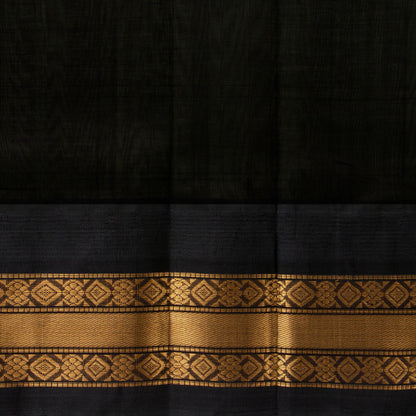 Pista Green And Black Kanchi Silk Cotton Saree With Temple Korvai Border For Festive Wear VP SC 165
