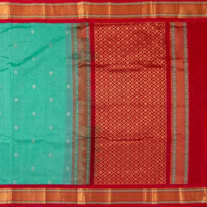 Teal And Red Kanchi Silk Cotton Saree With Rudraksha Motifs For Festive Wear VP SC 162