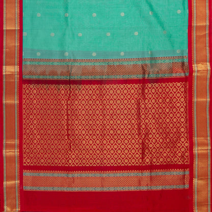 Teal And Red Kanchi Silk Cotton Saree With Rudraksha Motifs For Festive Wear VP SC 162